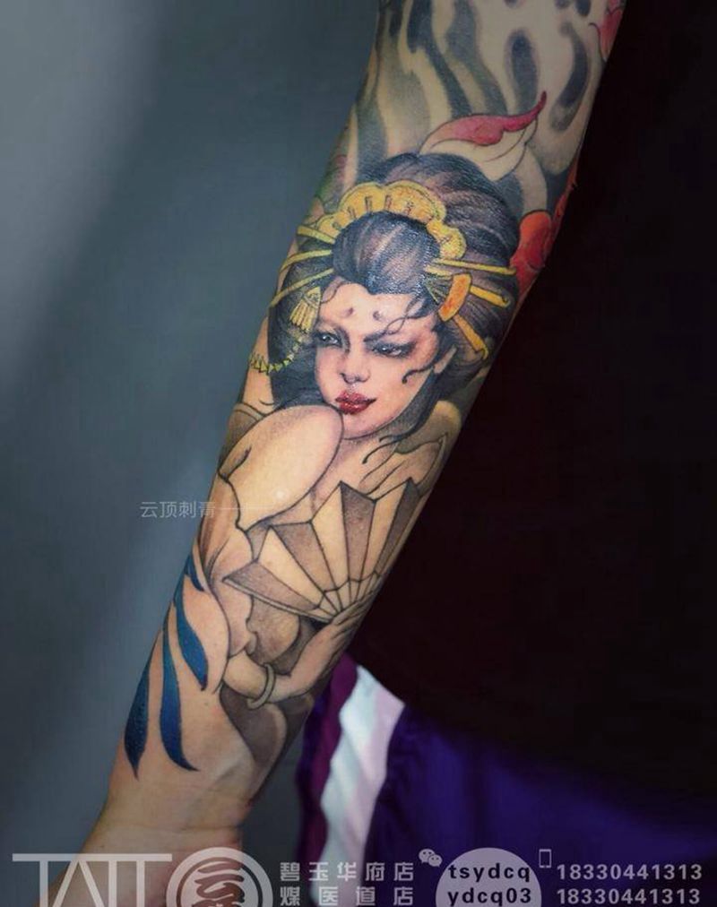 艺妓 未完待续纹身图片_成品手臂习俗传统肖像人物原创纹身图案