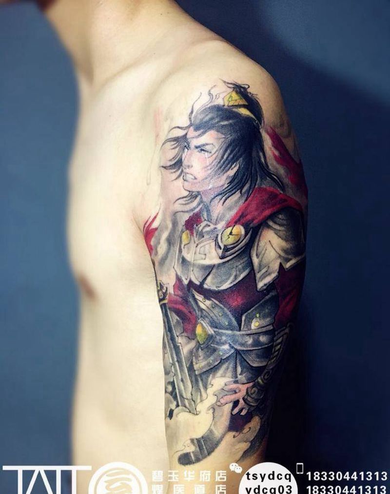 三国人物纹身图片_成品手臂肖像传统人物原创纹身图案