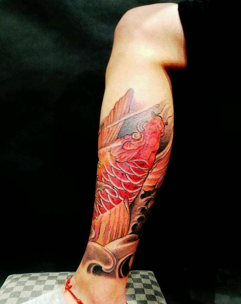 新传统大红鲤鱼纹身图片