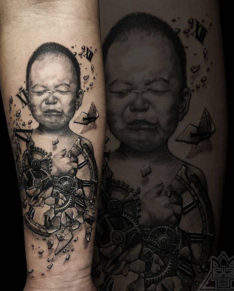 哭纹身图片_成品手臂欧美写实肖像人物纹身图案