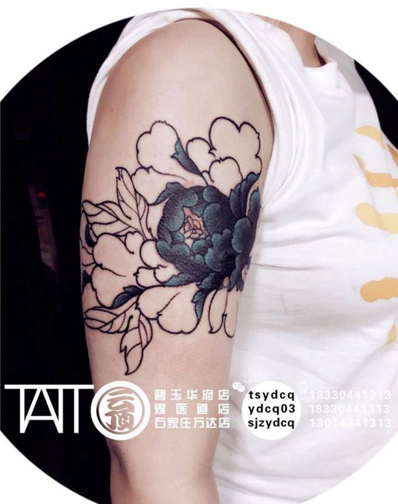 牡丹强力覆盖老纹身纹身图片_成品手臂传统植物原创纹身图案