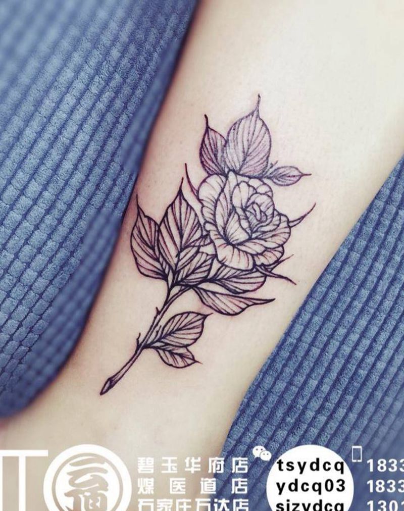 玫瑰纹身图片_成品腿部欧美清新植物原创纹身图案