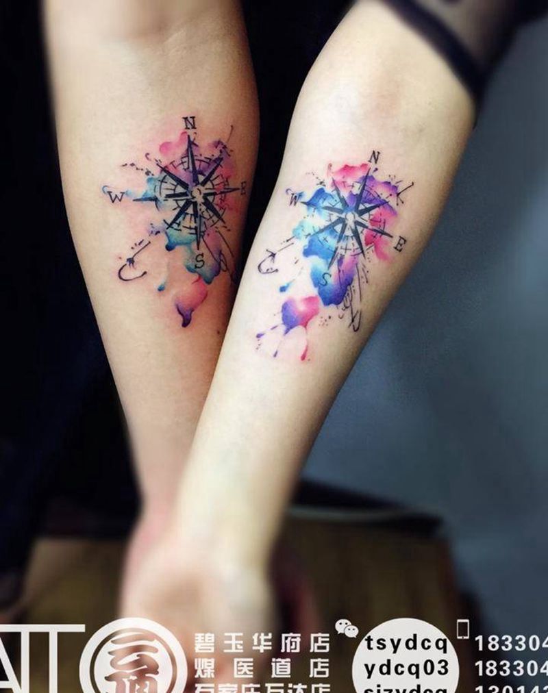 情侣款 指南针纹身图片_成品手臂欧美静物原创纹身图案