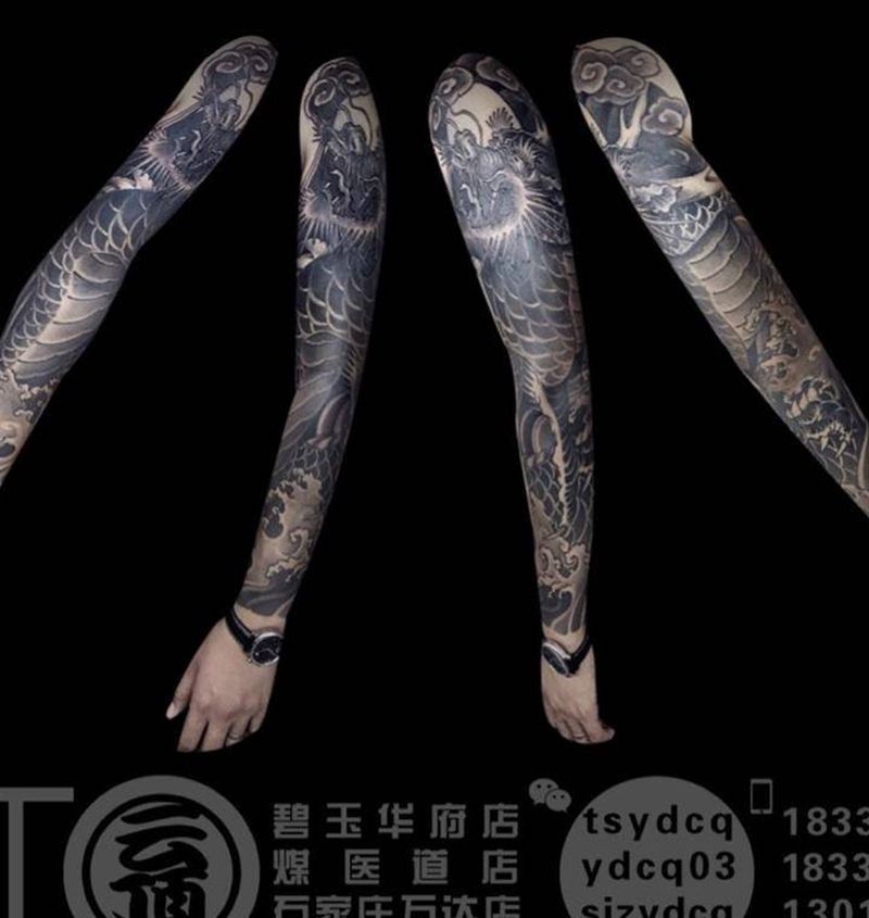 花臂龙纹身图片_成品手臂传统鬼神动物宗教原创纹身图案