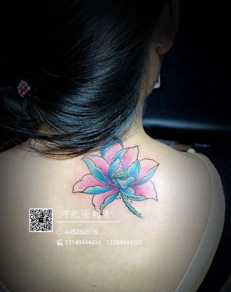 遮盖作品纹身图片_颈部肩部传统植物成品纹身图案