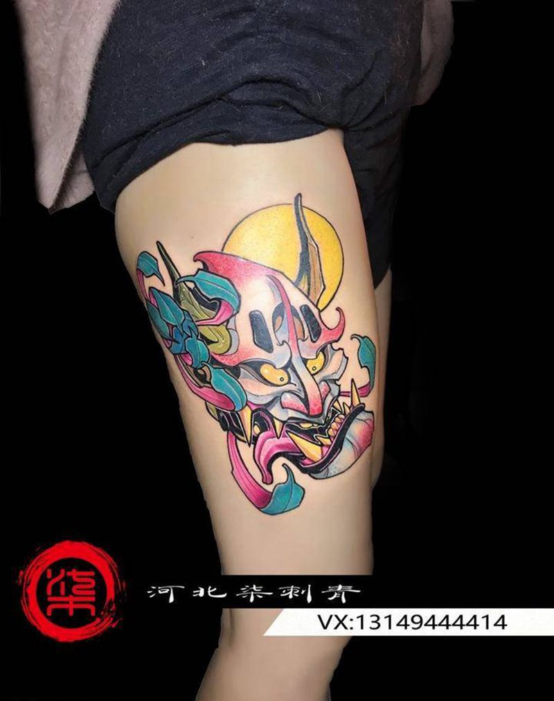 ：纹身图片_成品腿部欧美清新人物鬼神宗教纹身图案