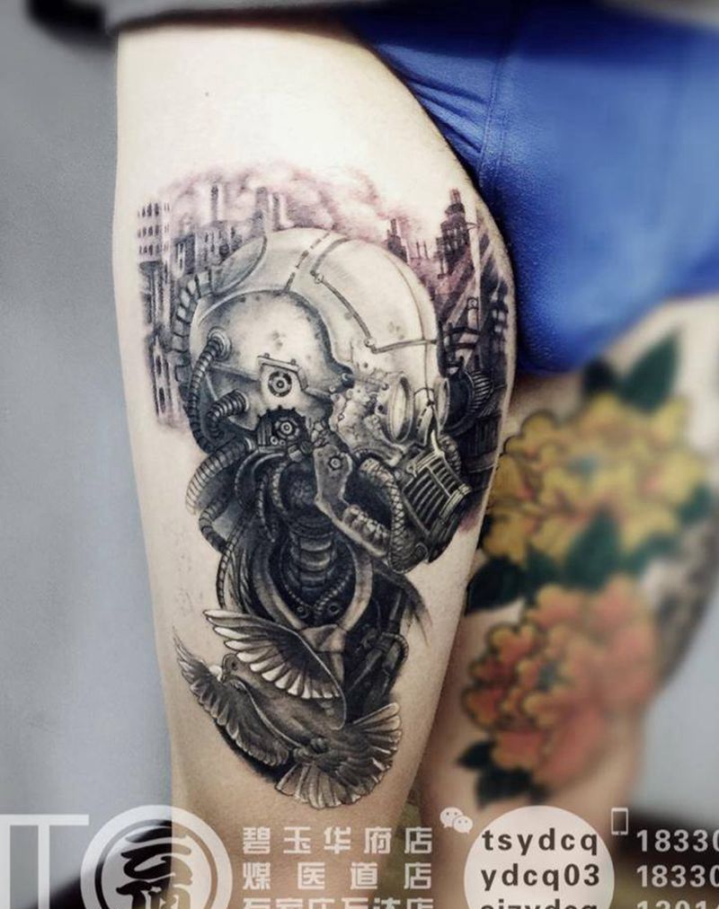 写实骷髅纹身图片_成品腿部欧美写实原创人物鬼神纹身图案