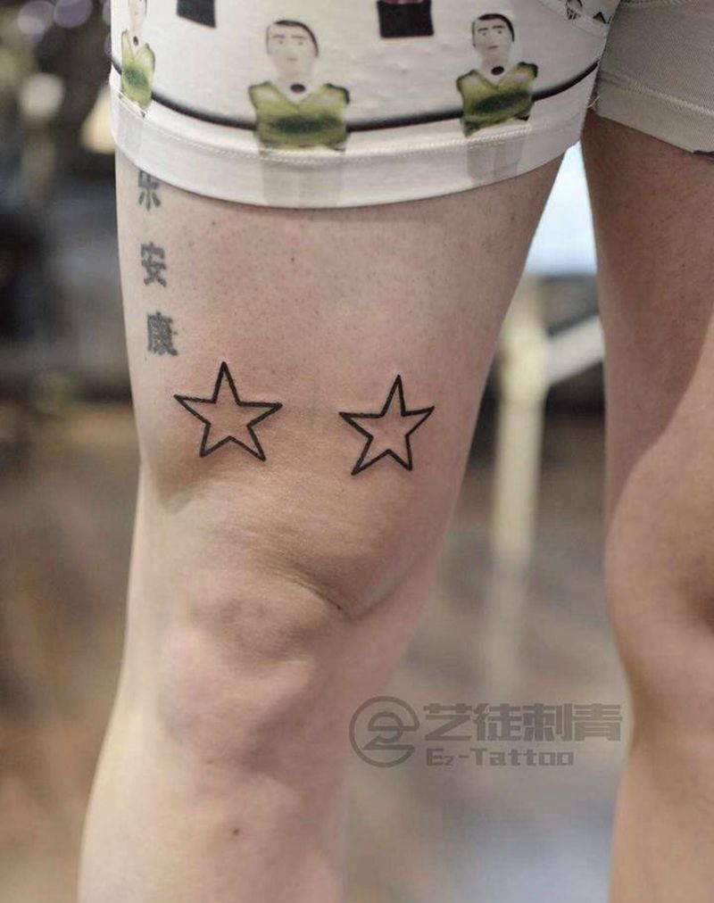 Double star纹身图片_腿部纹身图案