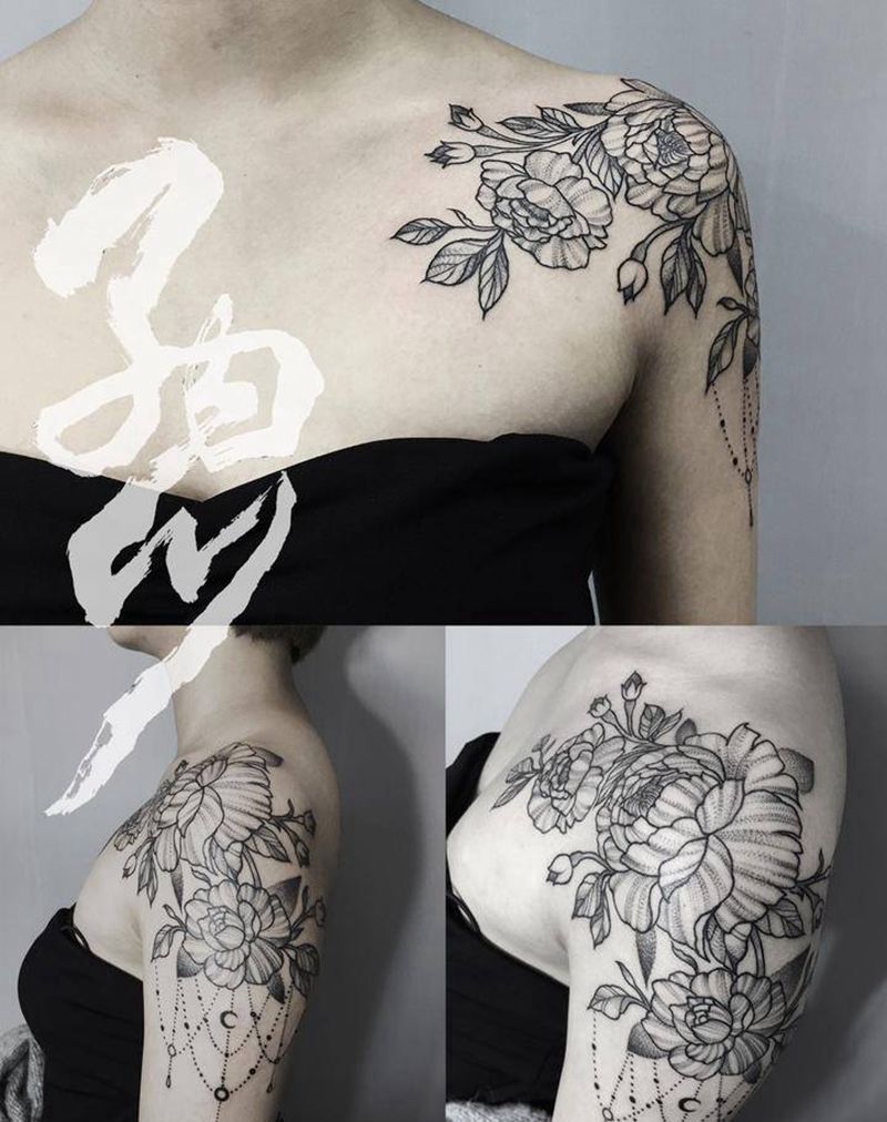 点刺花藤纹身图片_成品几何植物黑白点刺纹身图案