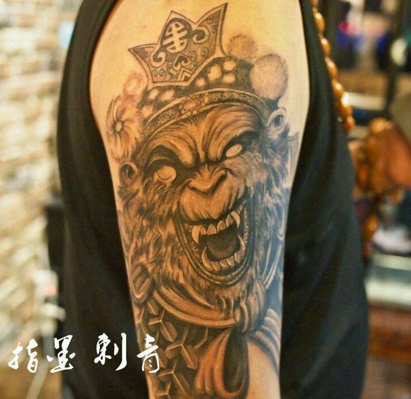齐天大圣孙悟空纹身图片_手臂传统写实鬼神成品纹身图案