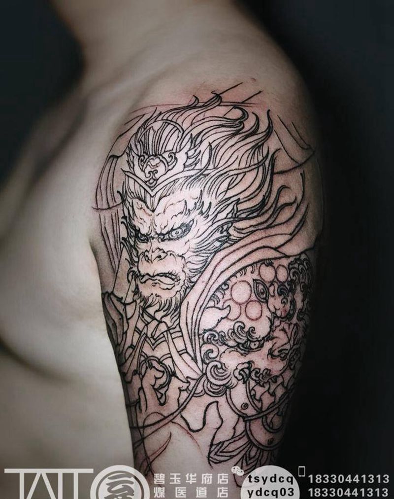 斗战胜佛 割线完成纹身图片_成品手臂习俗传统宗教鬼神原创纹身图案
