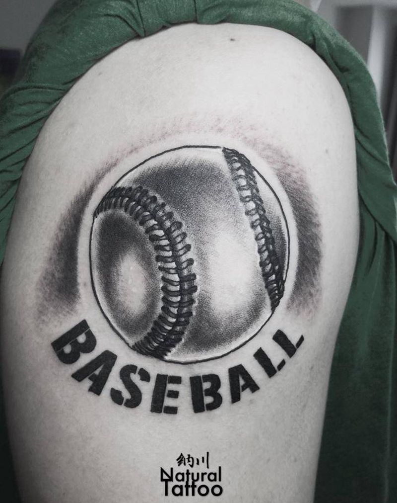 baseball纹身图片_成品手臂欧美遮盖静物黑白纹身图案