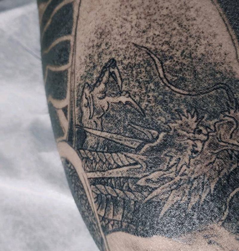 龙纹身图片_腿部新传统老传统龙纹身图案