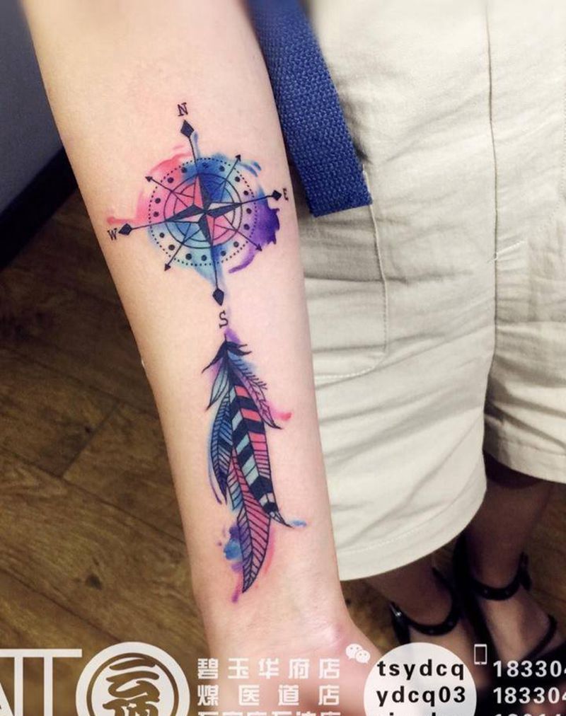 指南针纹身图片_成品手臂欧美静物原创纹身图案