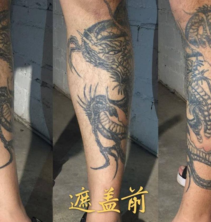 大面积老纹身遮盖纹身图片_腿部新传统鱼纹身图案