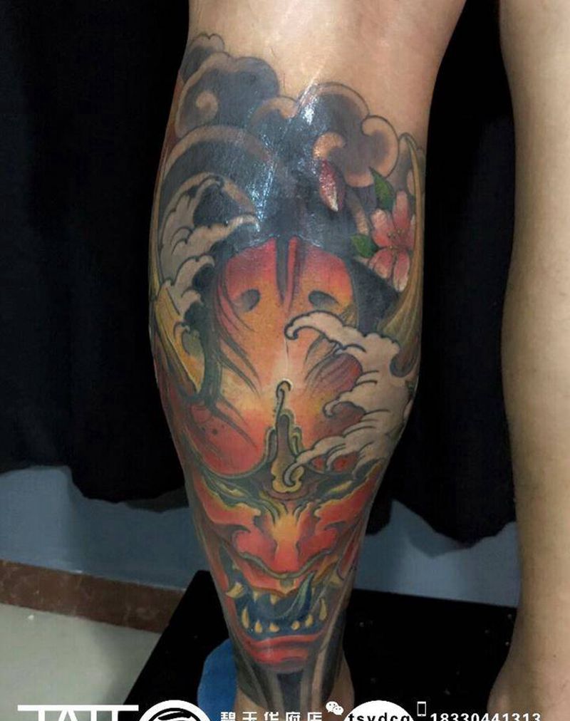 般若纹身图片_成品腿部传统鬼神宗教原创人物纹身图案