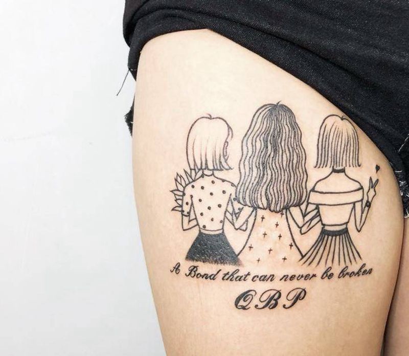 原创设计纹身图片_腿部Old School花体字线条文身黑白文身纹身图案