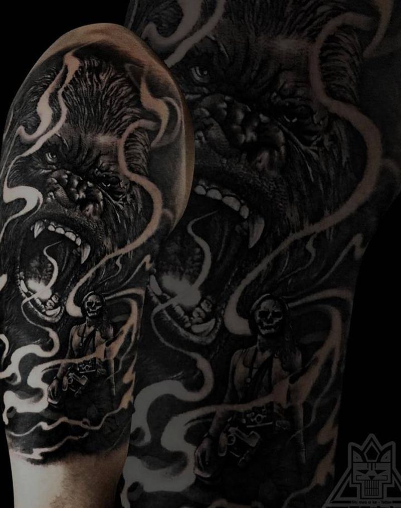 金刚纹身图片_成品手臂欧美写实肖像人物动物鬼神纹身图案