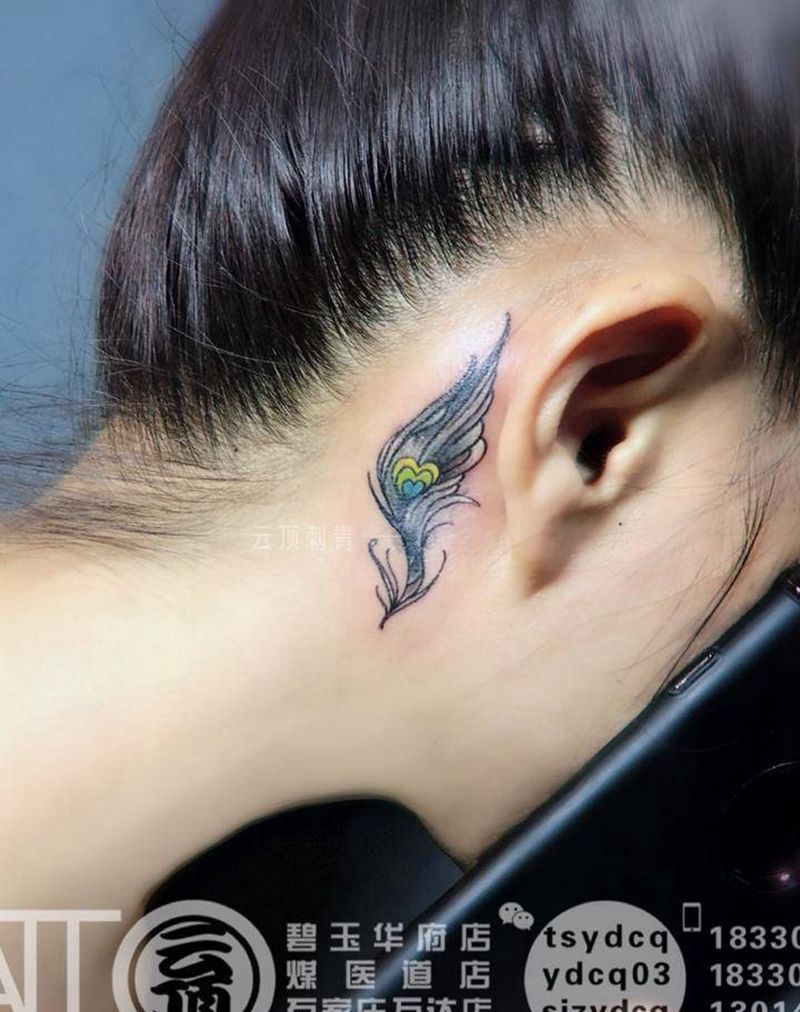 耳后纹身图片_成品欧美清新原创颈部纹身图案