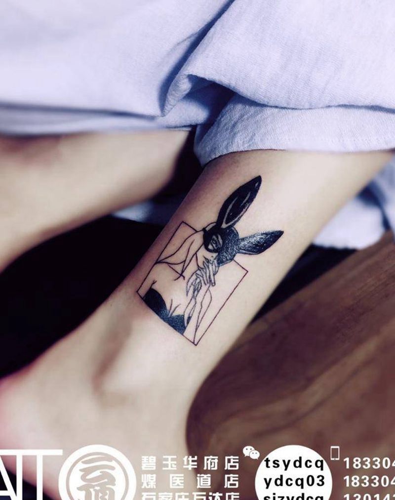 兔女郎纹身图片_成品腿部欧美人物原创纹身图案