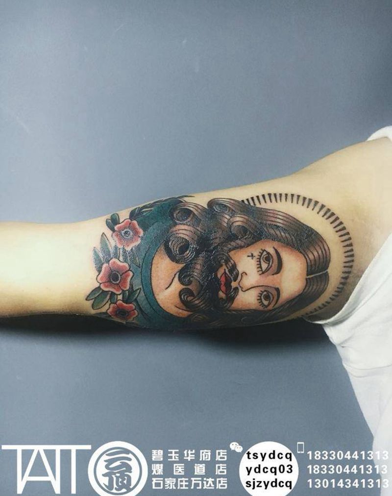 old school耶稣纹身图片_成品手臂欧美肖像人物原创纹身图案