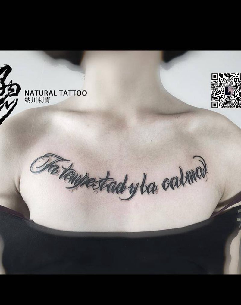 暴风雨平静纹身图片_成品胸部欧美字符黑白纹身图案