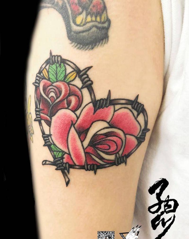 原创荆刺玫瑰纹身图片_手臂老传统Old School欧美彩色纹身图案