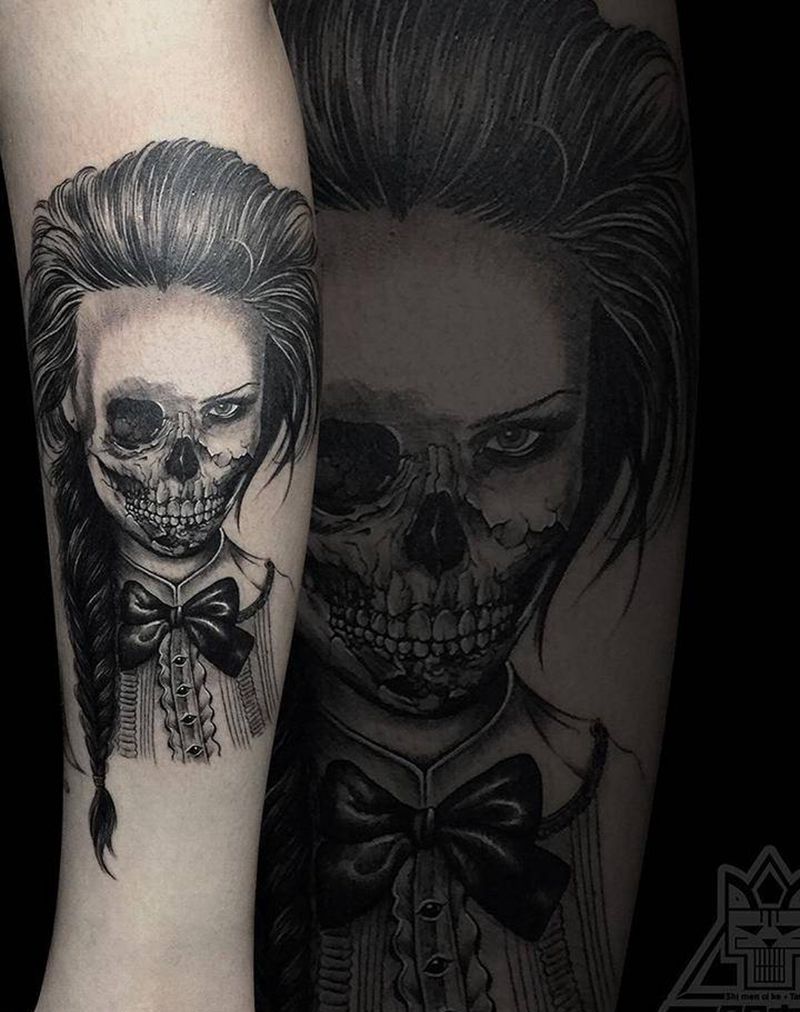 死=活纹身图片_手臂欧美写实肖像人物纹身图案