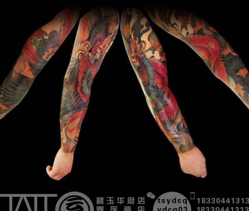 凤凰花臂纹身图片