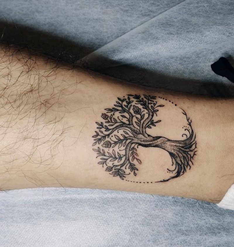 树纹身图片_腿部欧美写实树纹身图案