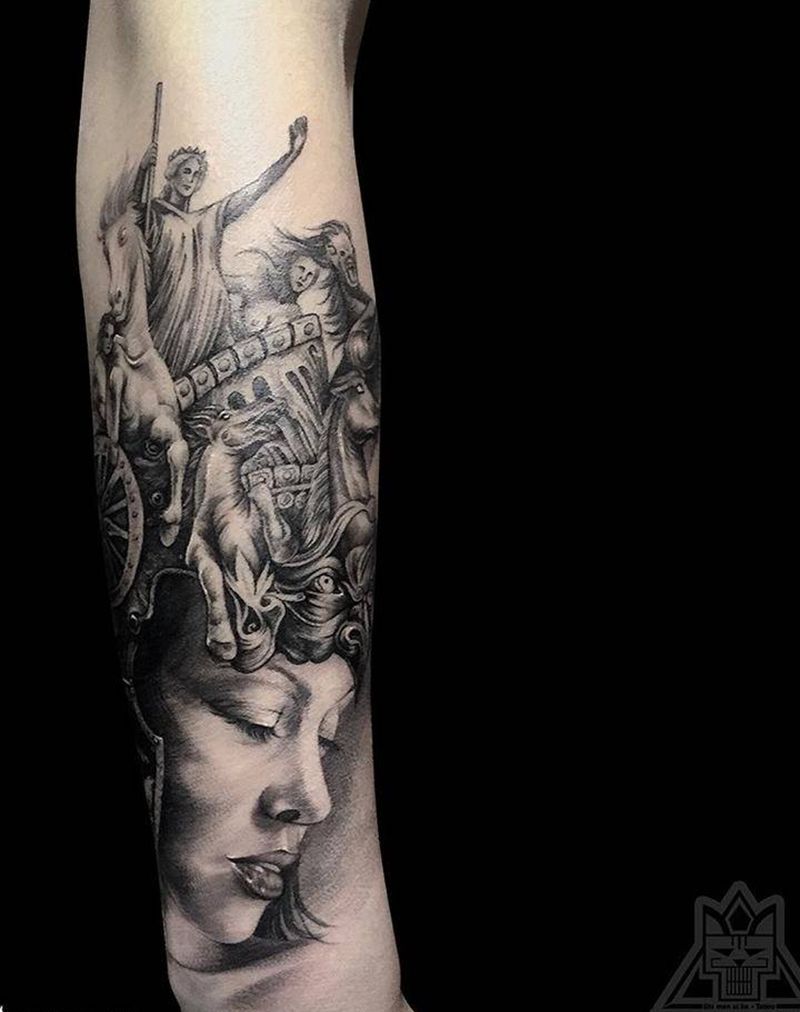 小臂纹身图片_成品手臂写实欧美肖像人物鬼神宗教纹身图案