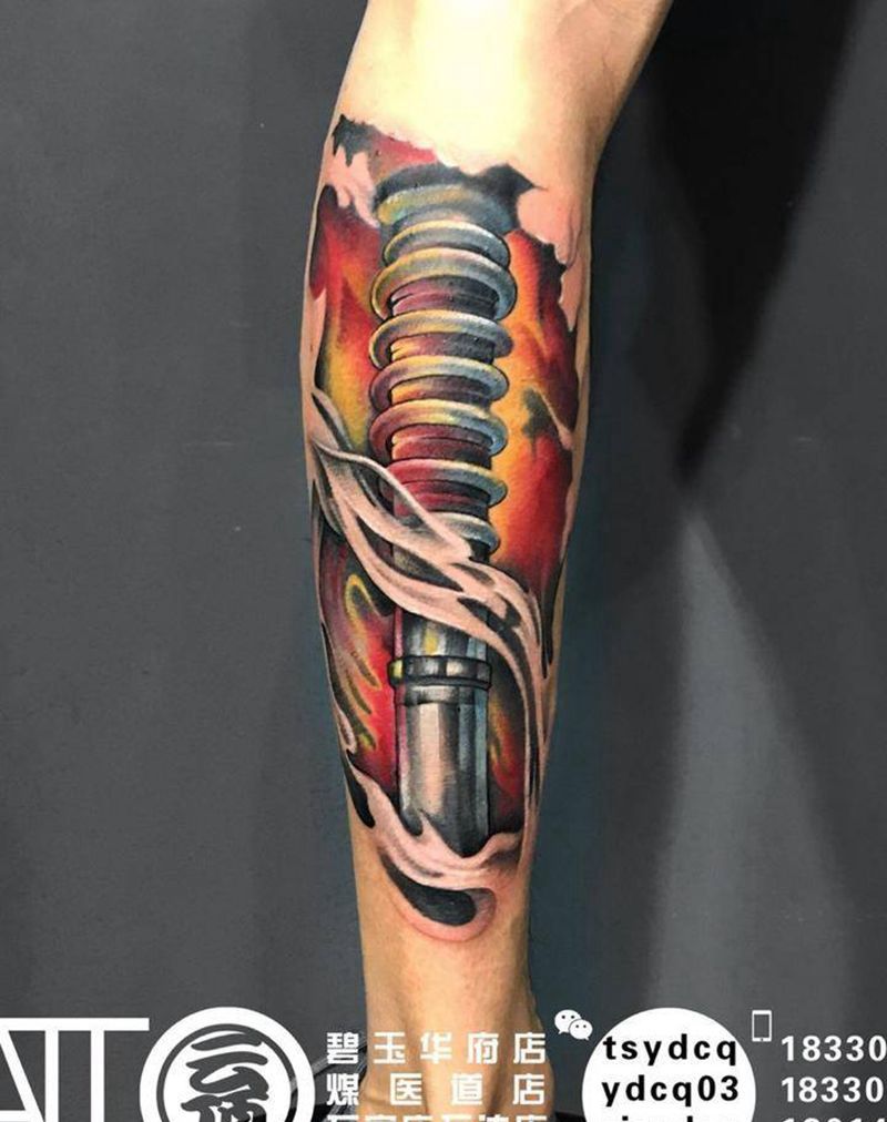 机械腿纹身图片_成品腿部欧美写实原创静物纹身图案