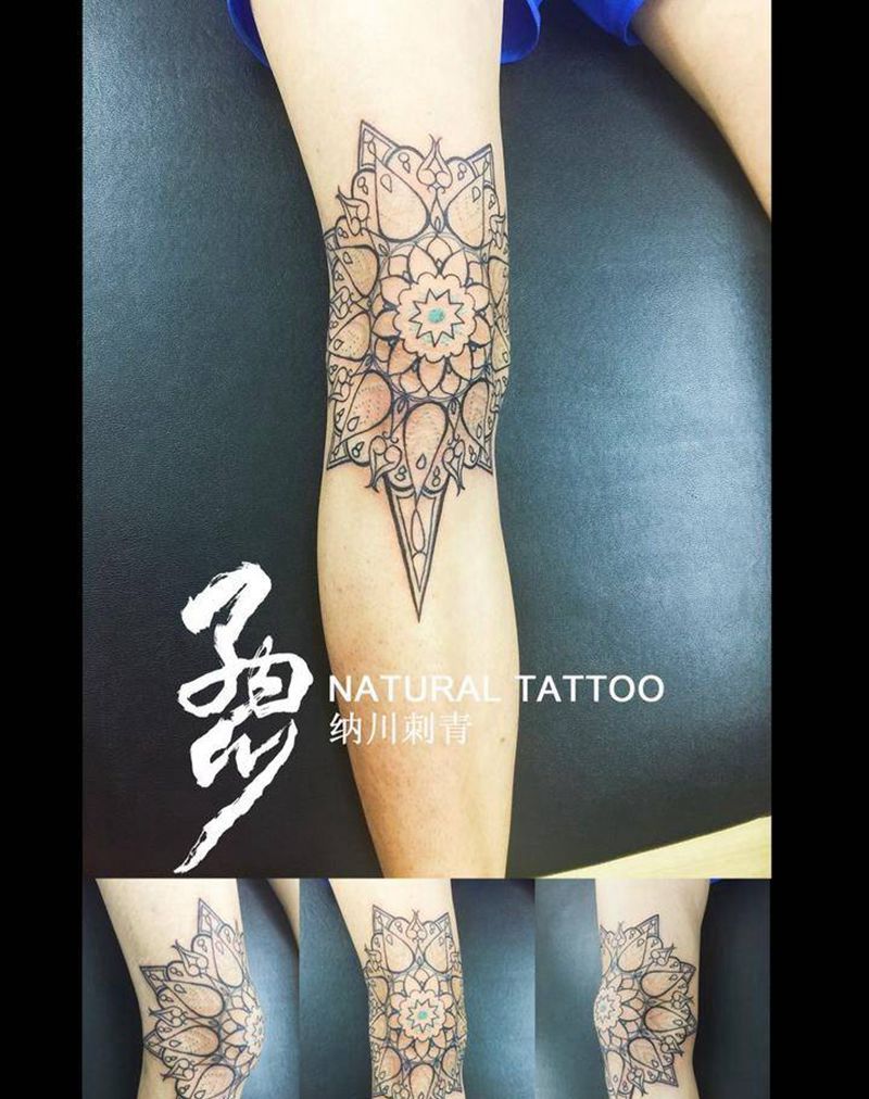 繁花图腾纹身图片_成品腿部清新欧美图腾点刺纹身图案