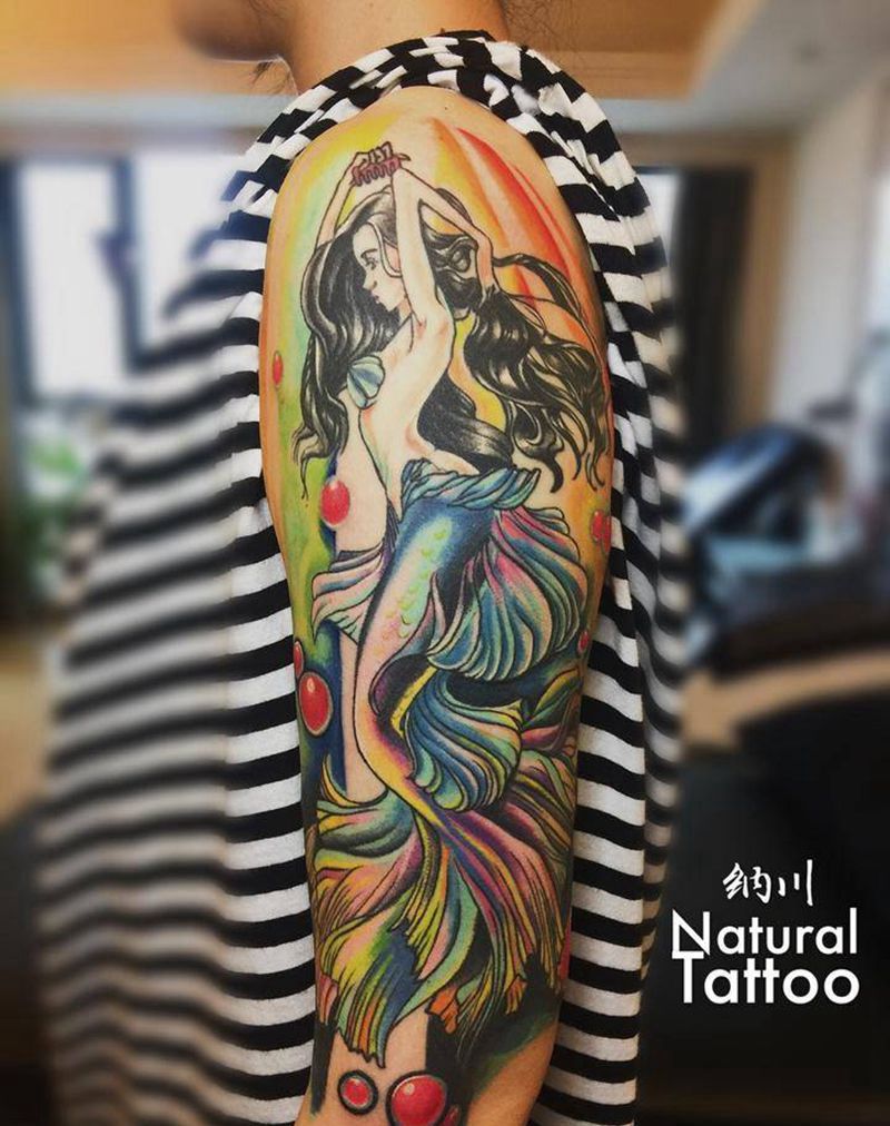 美人鱼纹身图片_成品手臂欧美卡通人物动物鬼神原创纹身图案