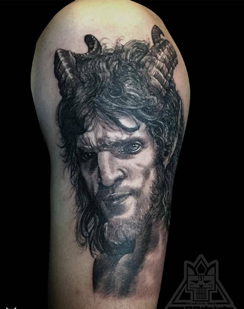 撒旦纹身图片_成品手臂欧美写实宗教鬼神人物原创纹身图案