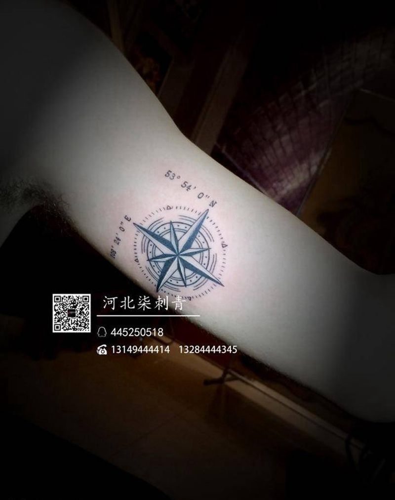 指南针纹身图片_手臂清新几何纹身图案