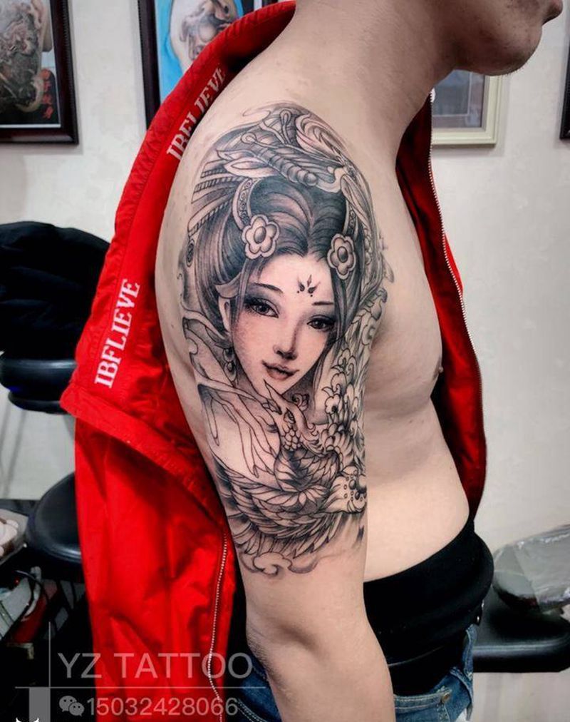 艺妓纹身图片_手臂新传统纹身图案