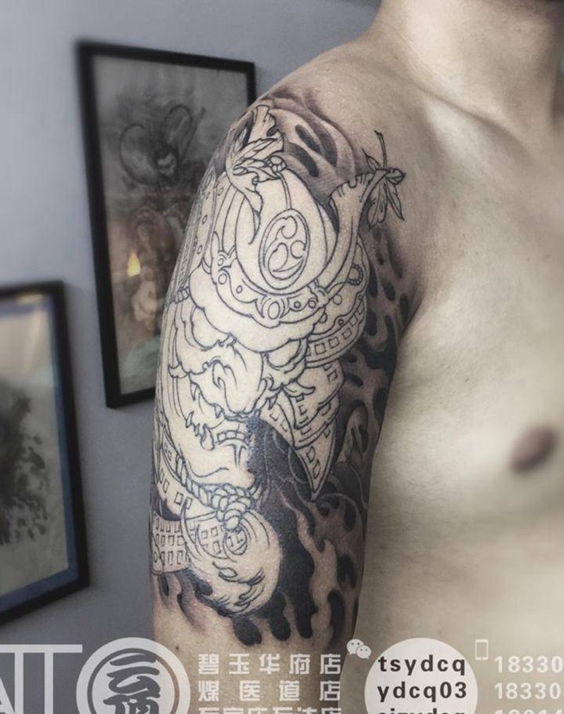 鬼武士 雾面 未完待续纹身图片_成品手臂传统宗教人物鬼神原创纹身图案