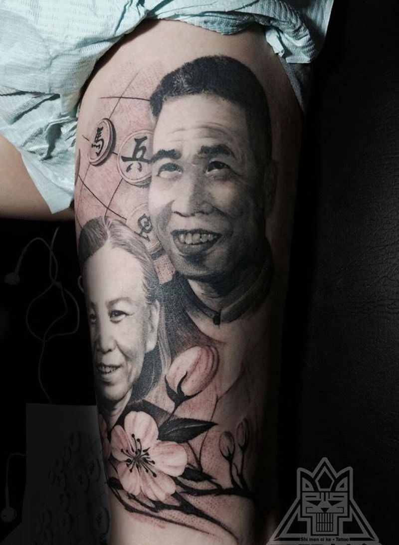 肖像纹身图片_成品腿部欧美写实肖像人物原创纹身图案