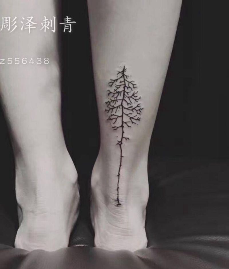 小树纹身图片_腿部几何纹身图案