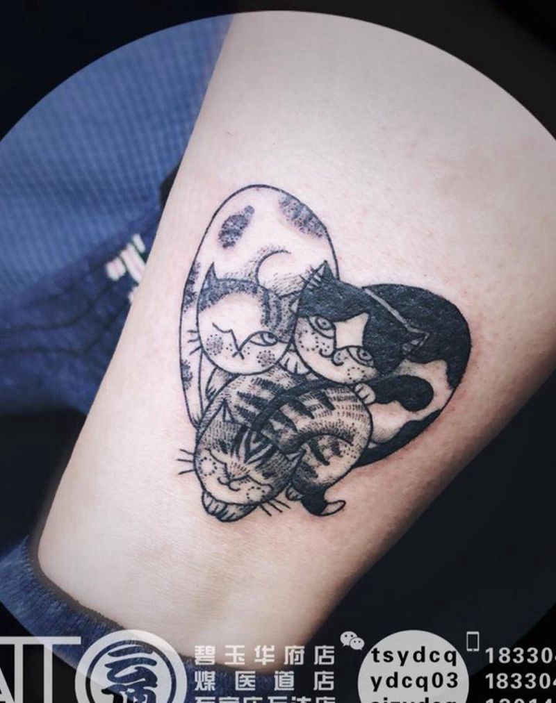 小猫纹身图片_成品腿部欧美清新动物原创纹身图案
