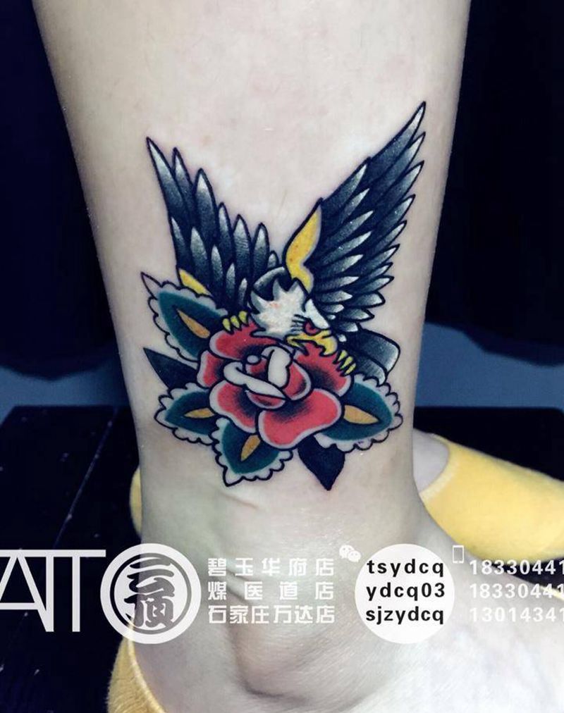 school鹰纹身图片_欧美动物成品腿部纹身图案