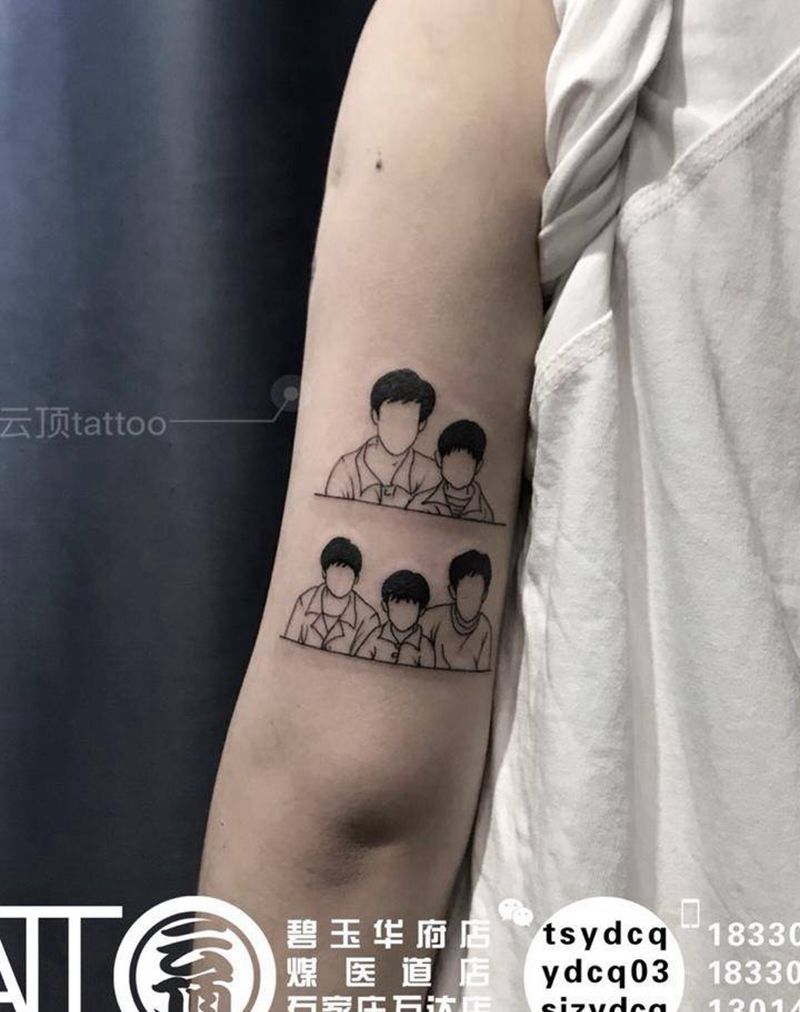 极简画风 表现一家人纹身图片_成品手臂欧美清新肖像人物原创纹身图案