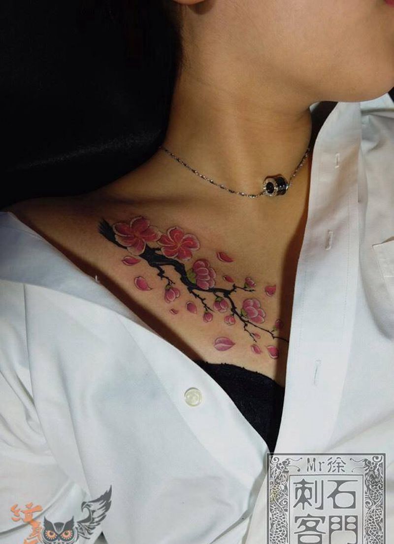 胎记遮盖纹身图片_成品胸部传统写实植物原创纹身图案