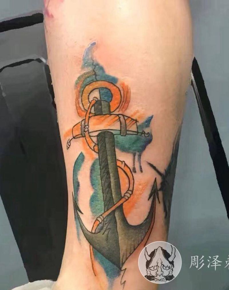 船锚纹身图片_水彩纹身图案