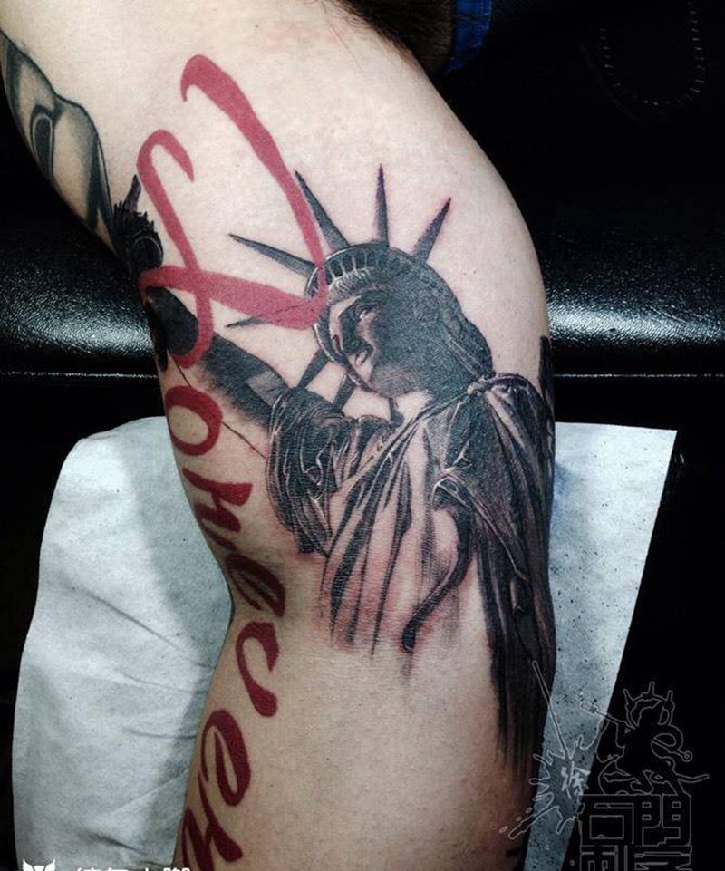 自由女神纹身图片_成品手臂欧美写实纹身图案