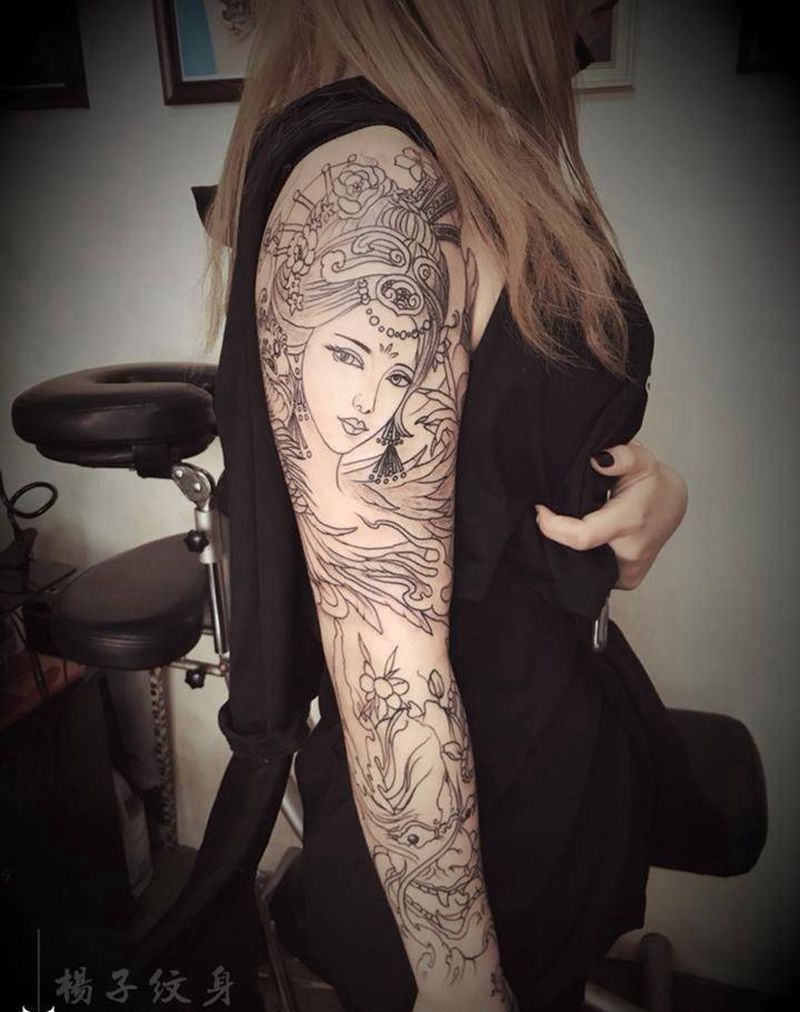 美女花臂纹身图片_手臂人物纹身图案