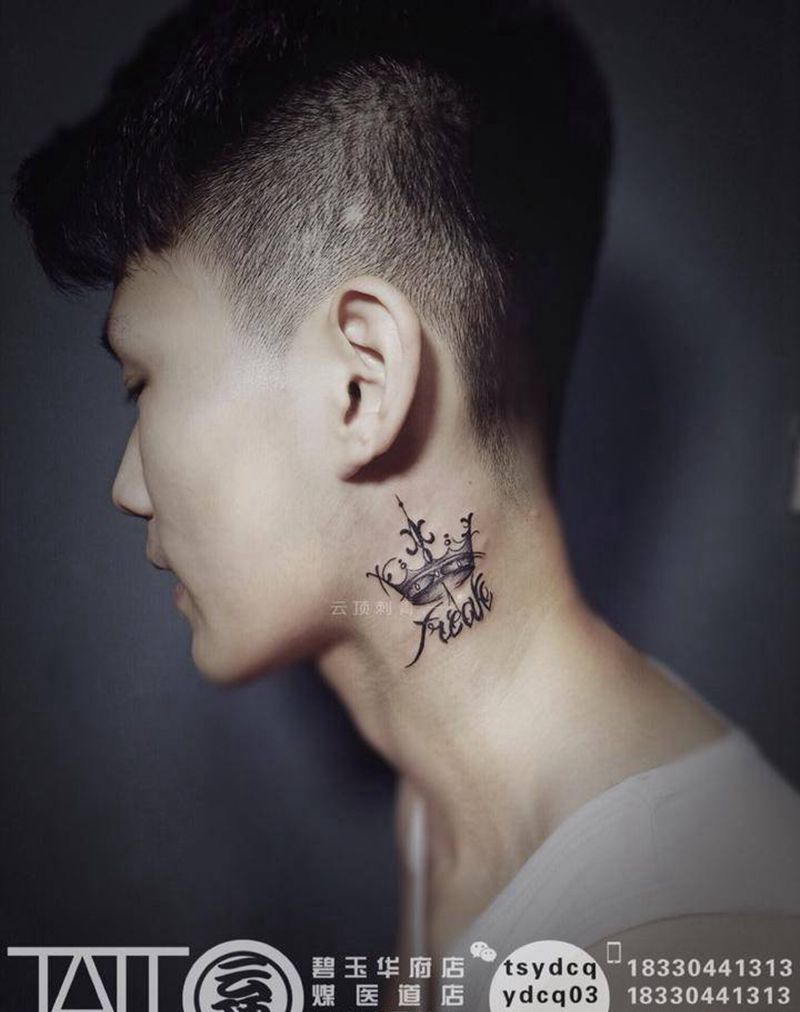 皇冠纹身图片_颈部几何皇冠纹身图案