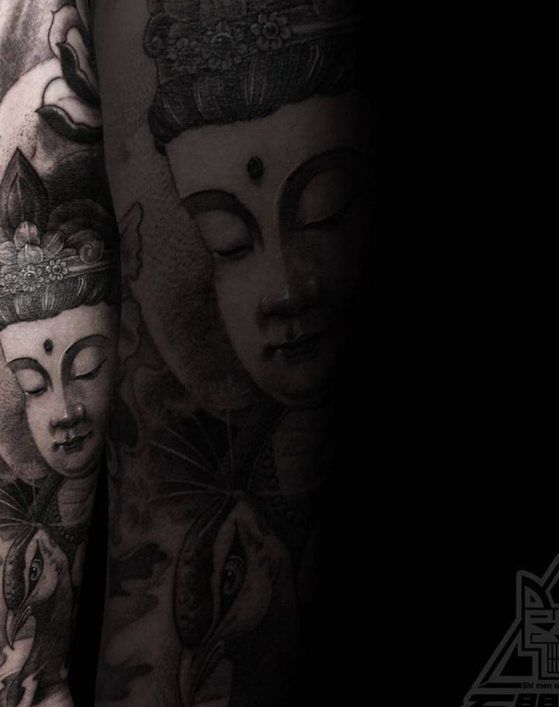 菩萨纹身图片_成品手臂传统写实肖像人物鬼神宗教纹身图案