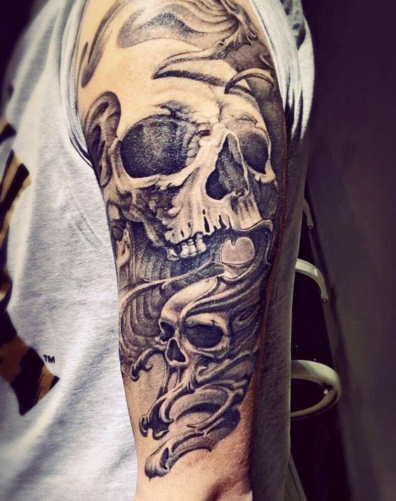 写实骷髅纹身图片_成品手臂欧美鬼神宗教原创纹身图案